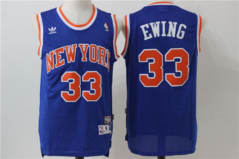Men New York Knicks 33 Ewing Blue Adidas NBA Jersey